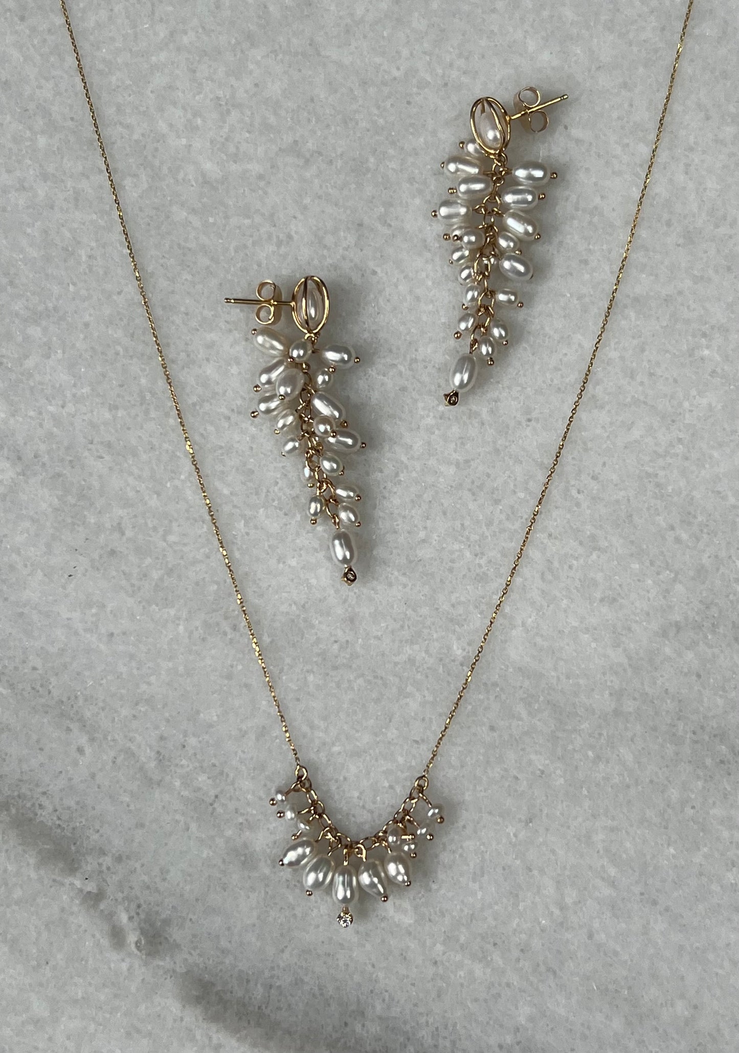 Shadow Diamond and Pearl Earrings