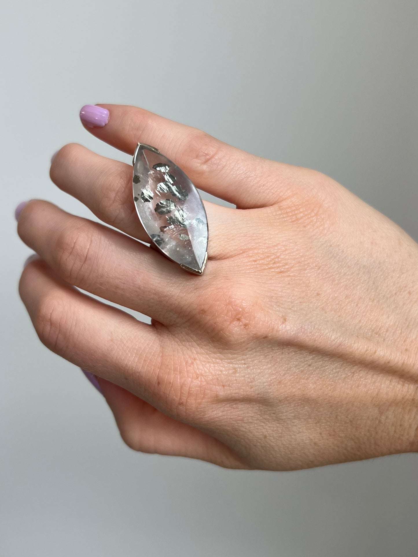 Pyrite in Quartz Ring