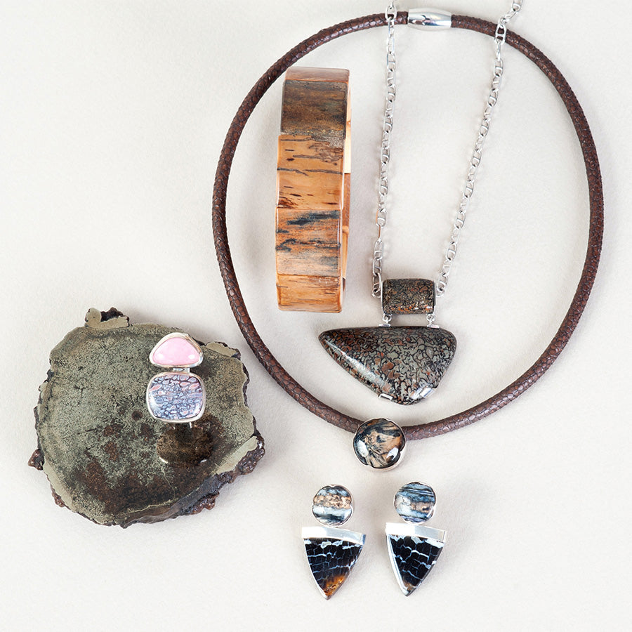 Dinosaur bones, woolly mammoth ivory, opals, spinels, and more! View all of Kerri's original designs here!
