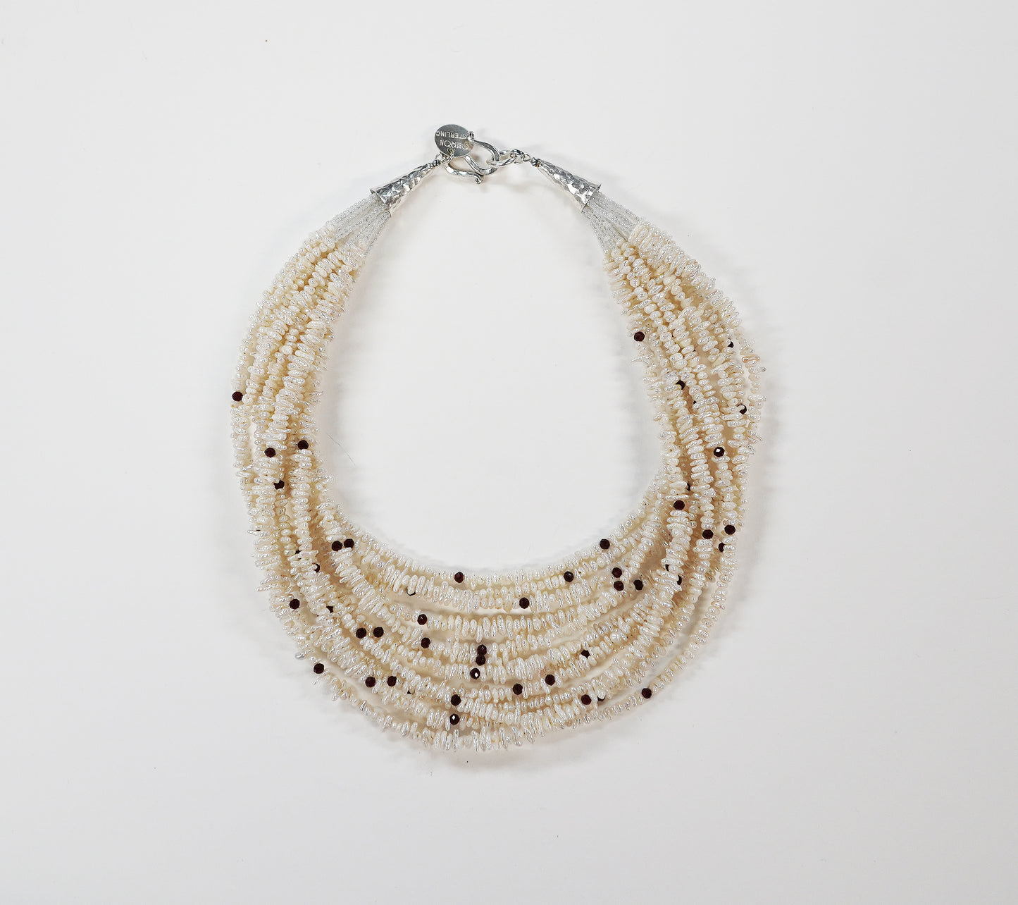 Freshwater Rice Pearls and Garnet Multi Strand Necklace