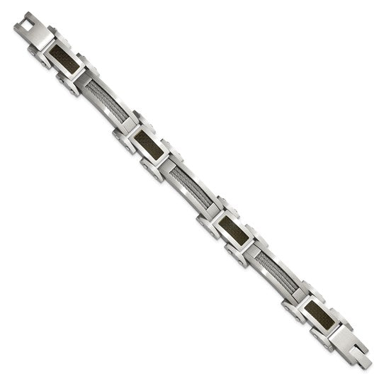 Steel Bracelet with Cable and Black Accent