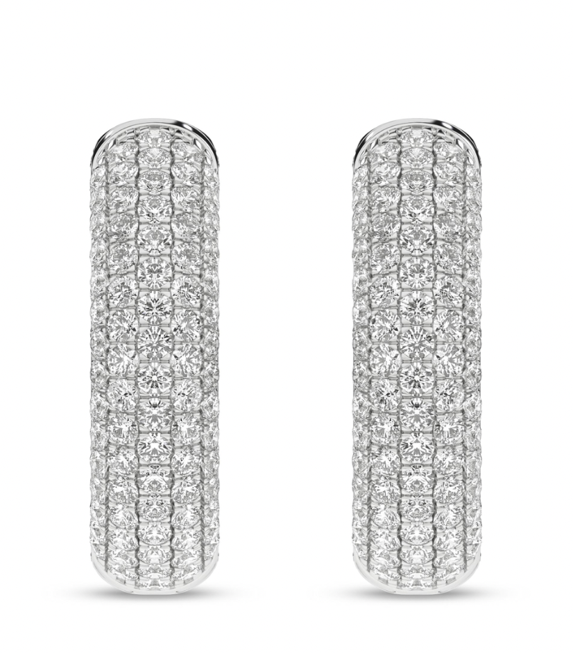 Inside-Out Pave Dome Hoop Earrings - White Gold