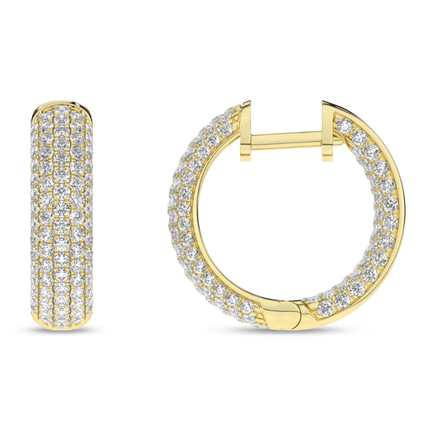 Inside-Out Pave Dome Hoop Earrings - Yellow Gold