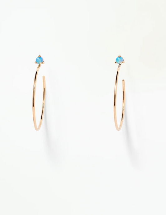 Large Opal Stud Hoop Earrings