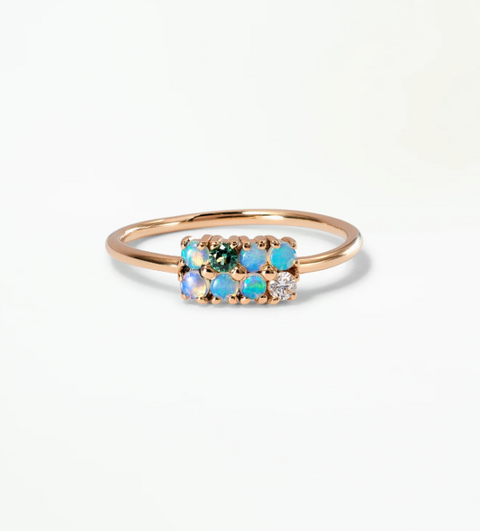 Opal, Diamond, & Tourmaline Lattice Ring