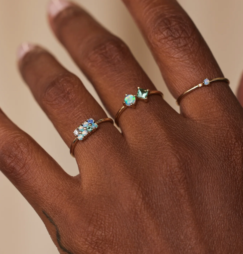 Opal, Diamond, & Tourmaline Lattice Ring