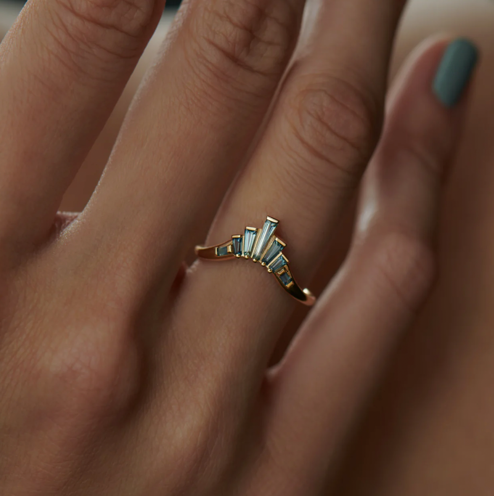Teal Sapphire Nesting Art Deco Ring