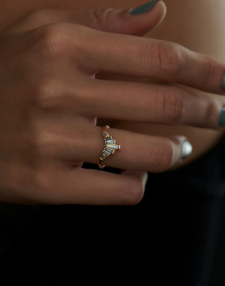 Teal Sapphire Nesting Art Deco Ring