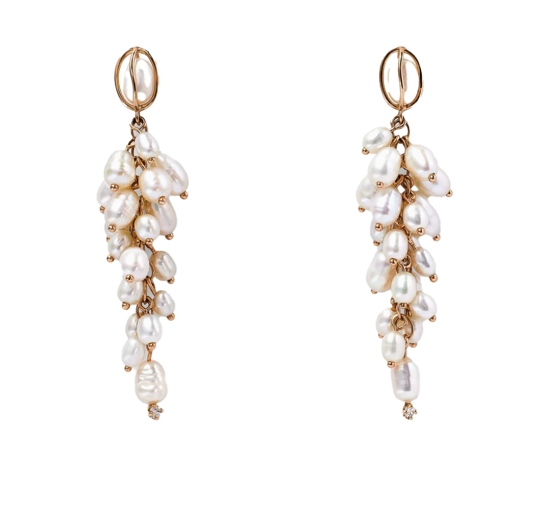 Shadow Diamond and Pearl Earrings