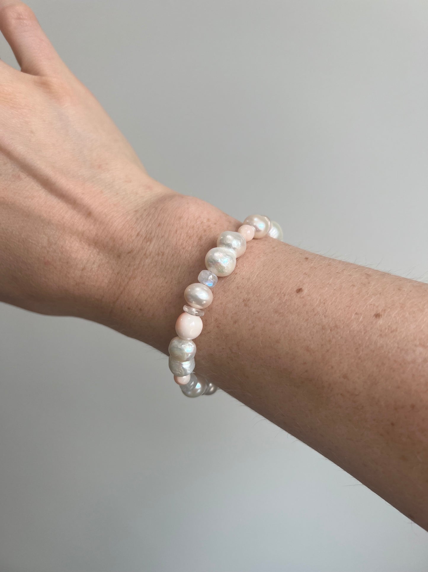 Coral, Pearl, and Moonstone Bracelet
