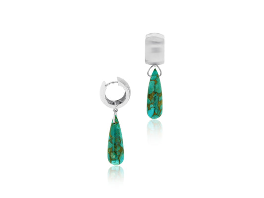 Turquoise and Wide Sterling Silver Hoops