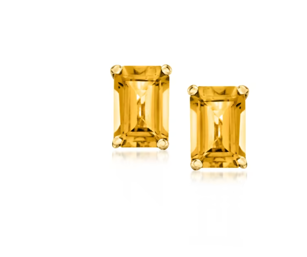 Citrine Large Gold Studs