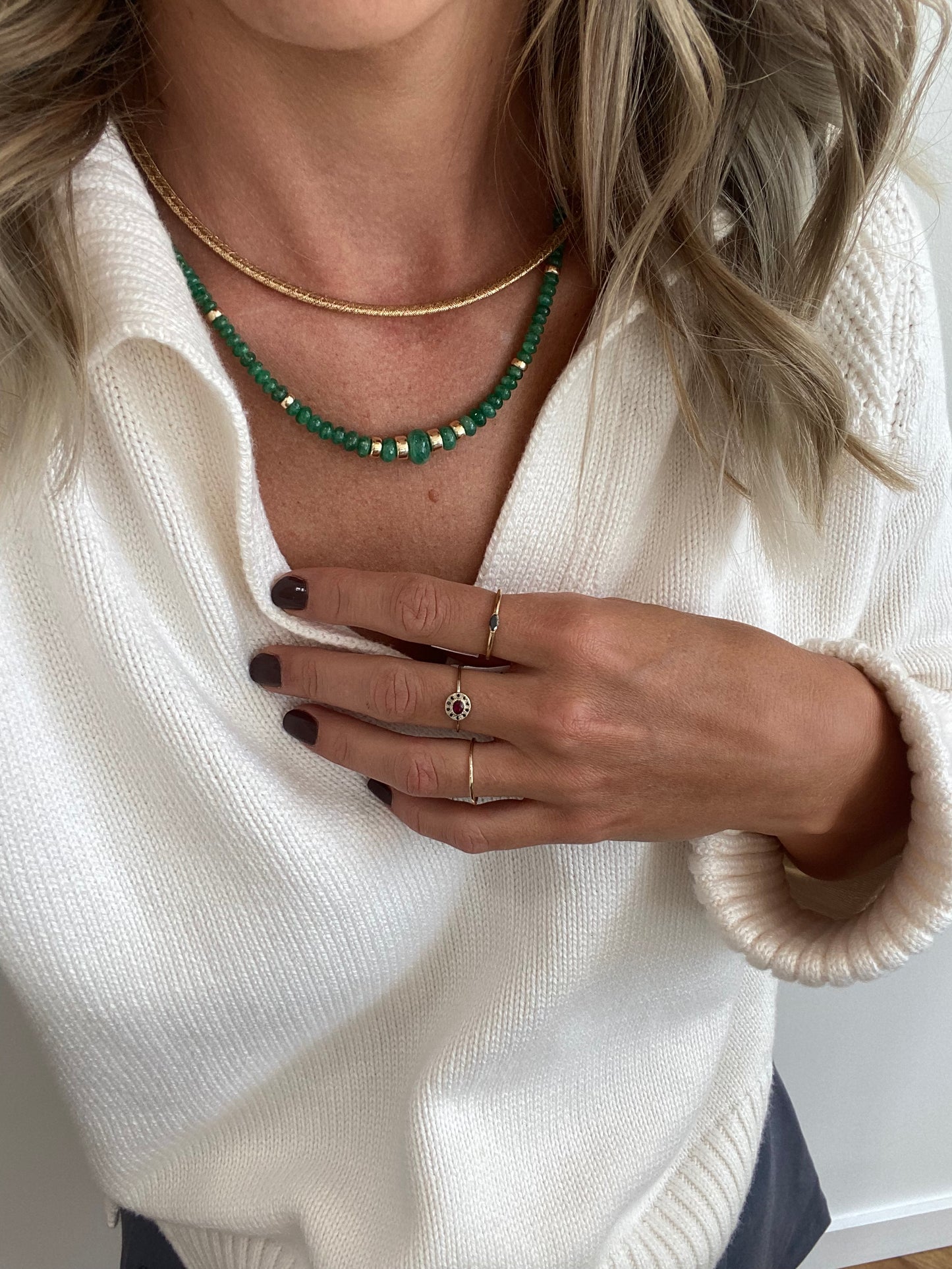 Emerald and Gold Roundel Graduated Necklace