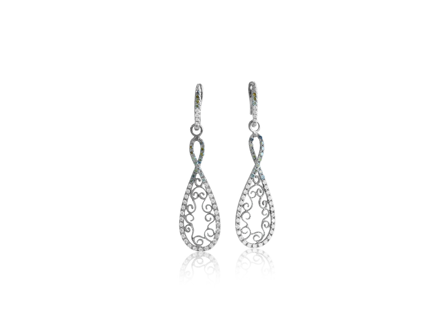 White and Fancy Diamond Filigree Dangle Earrings