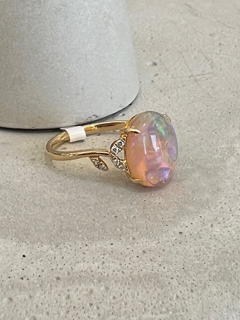 Fire Opal Diamond Leaf Ring