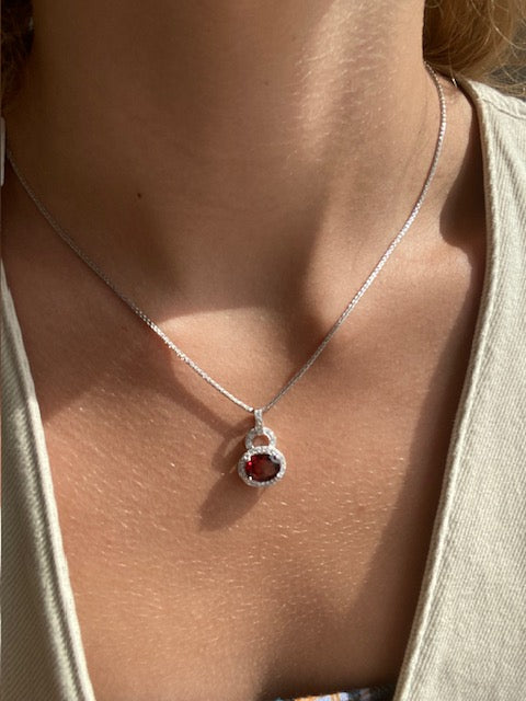 Garnet Diamond Padlock Pendant