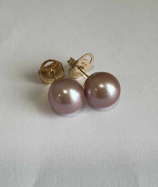 Large Pink Edison Pearl Studs in Gold