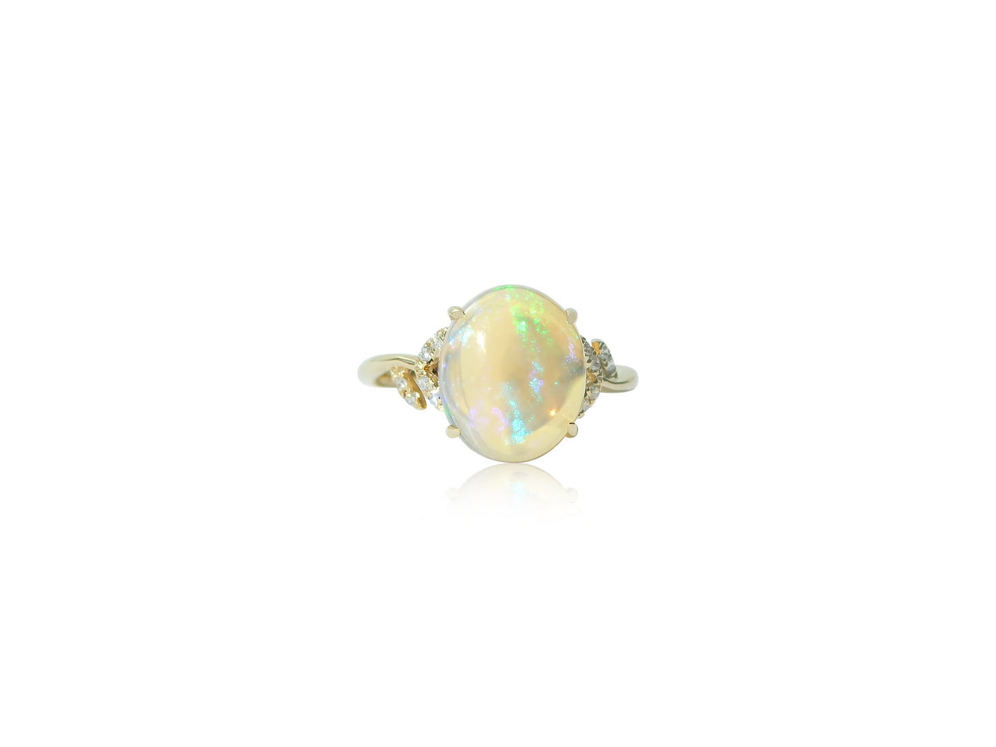 Fire Opal Diamond Leaf Ring