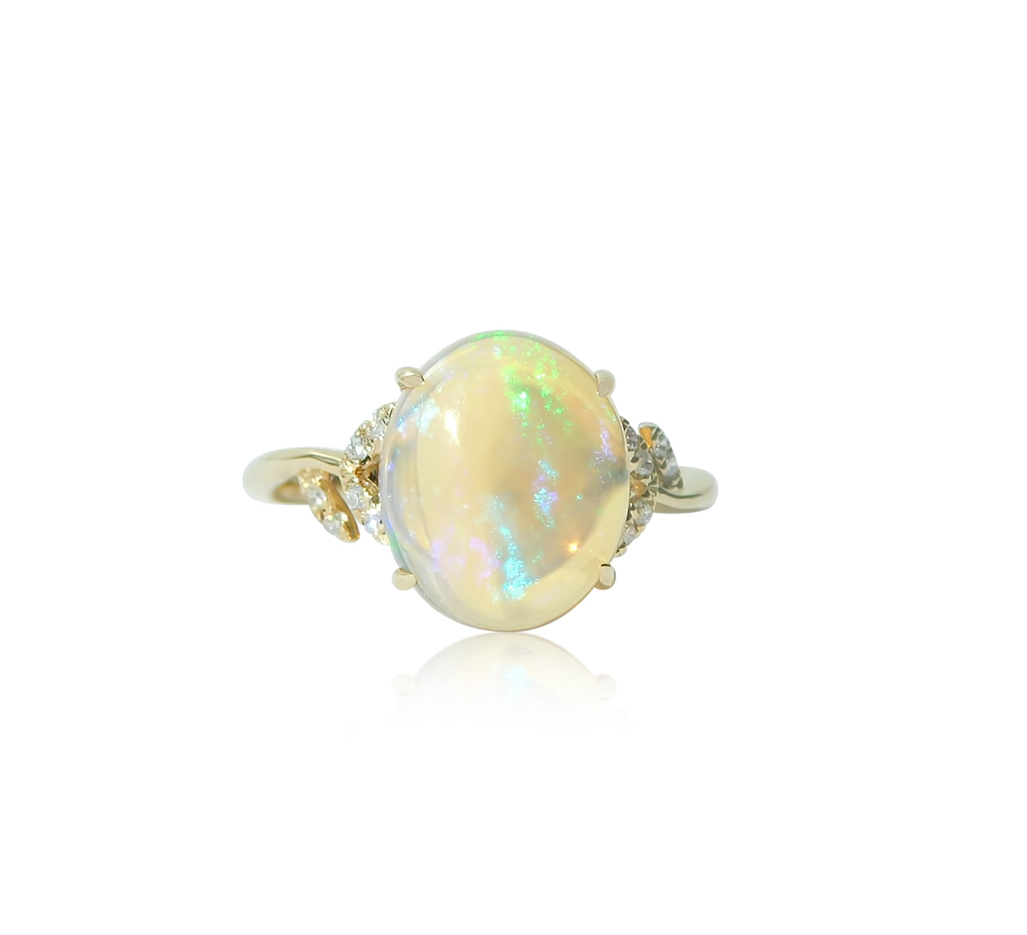 Fire Opal Diamond Leaf Ring