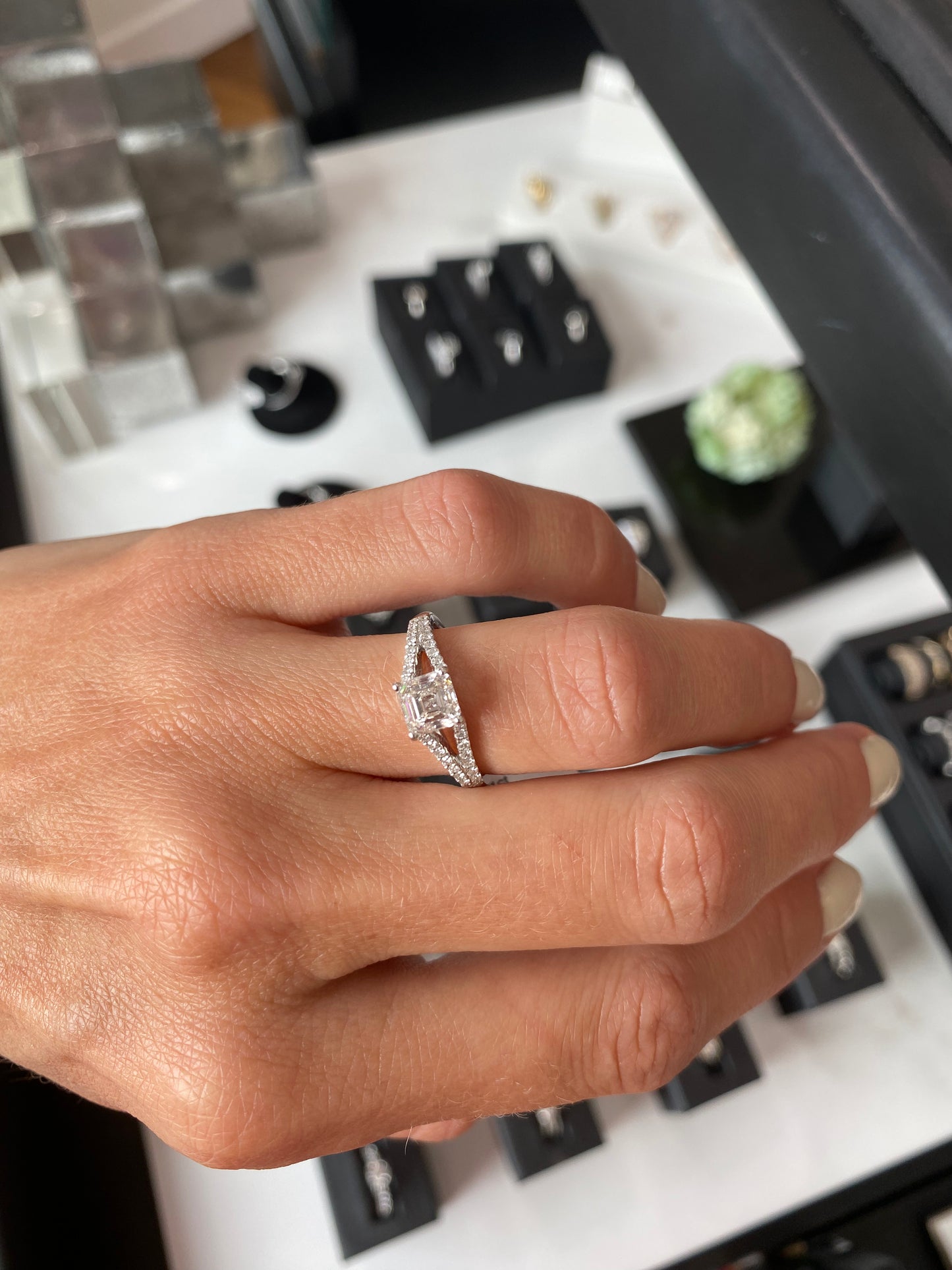 Asscher Diamond Ring with Split Band