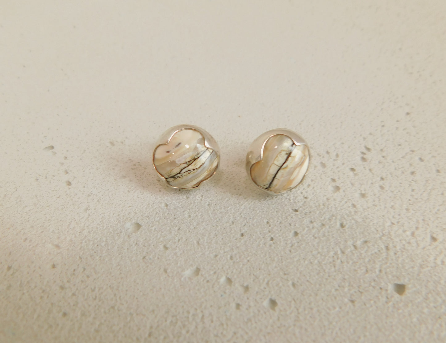 White and Cream Black Stripe Fossilized Woolly Mammoth Studs