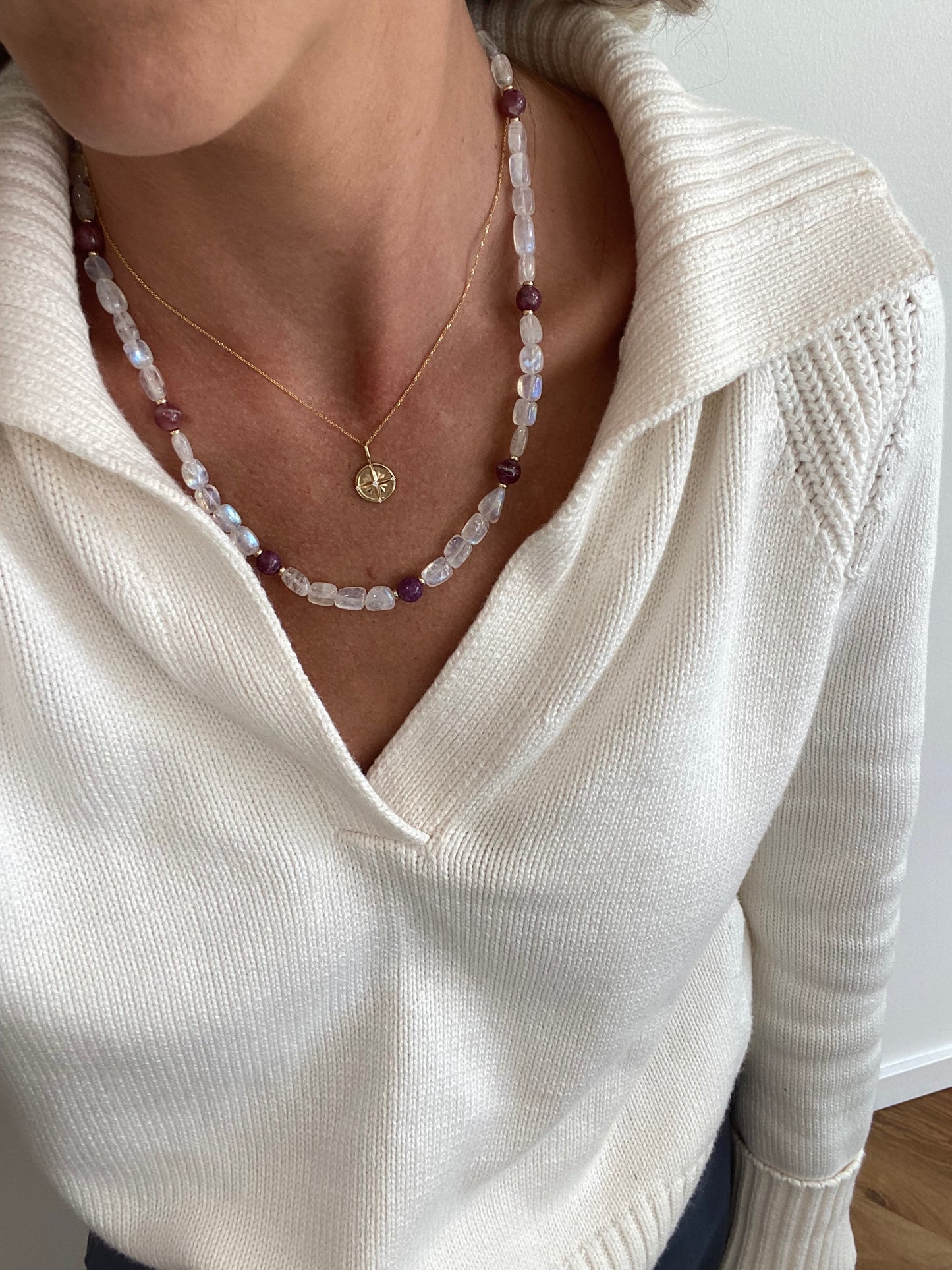 Moonstone Tourmaline Gold Necklace