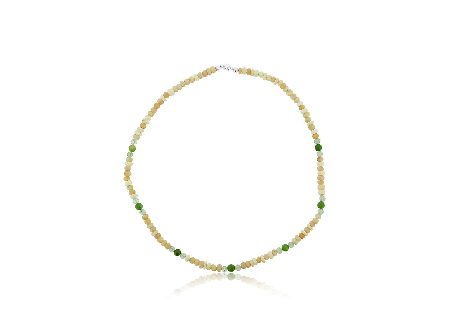 Pink Opal, Moonstone, and Emerald Necklace