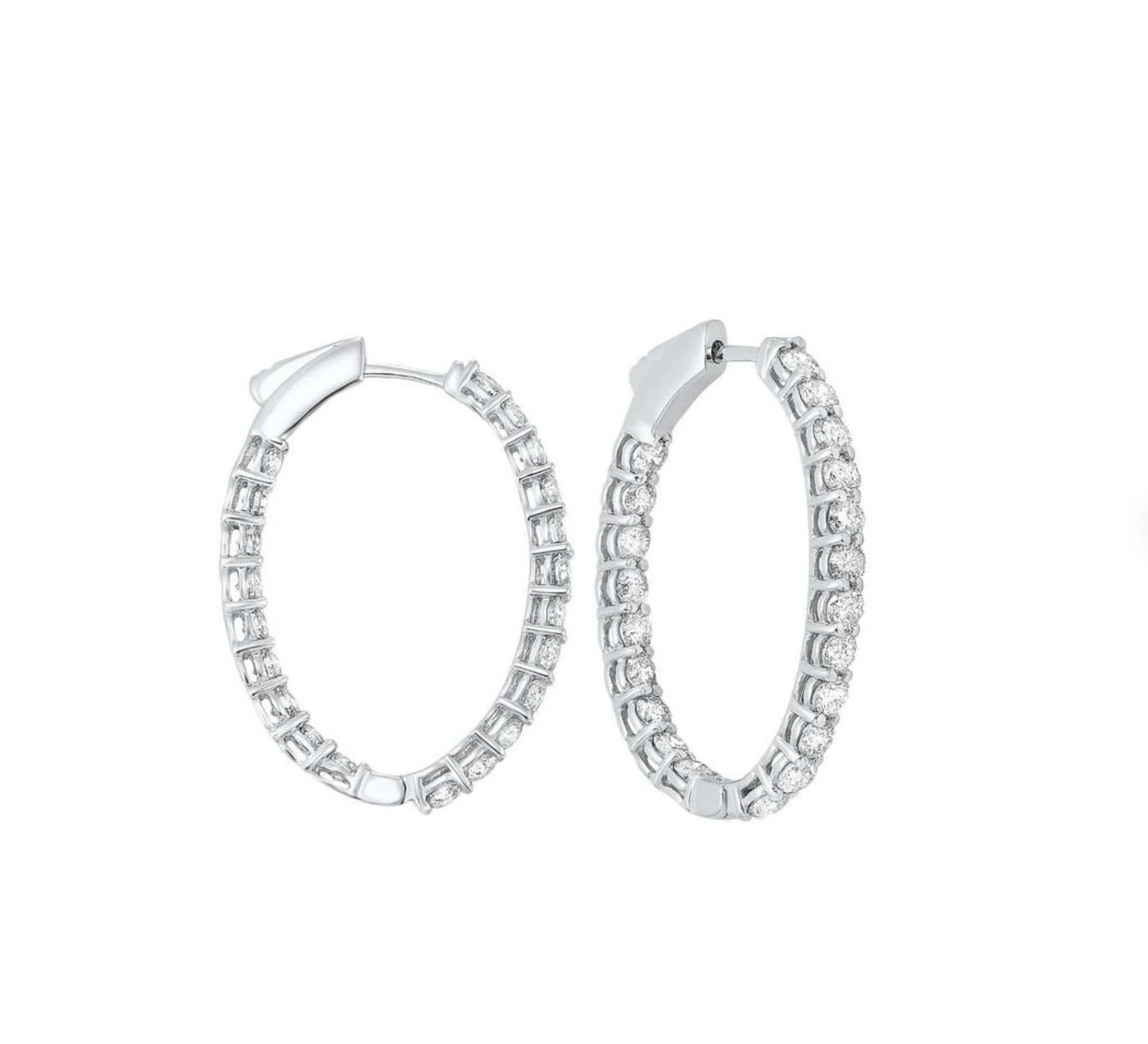 Oval Diamond Hoops in White Gold