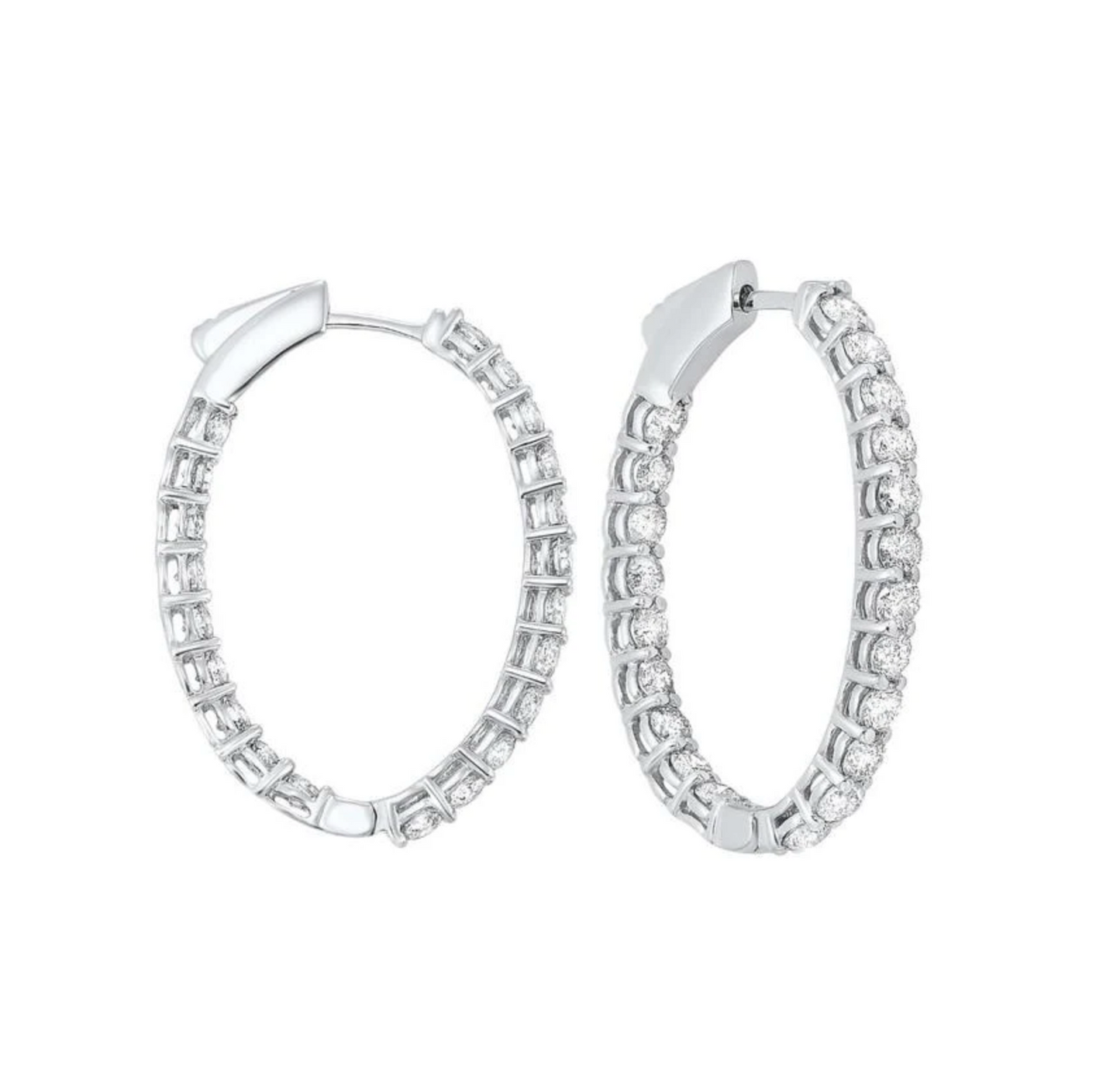 Oval Diamond Hoops in White Gold