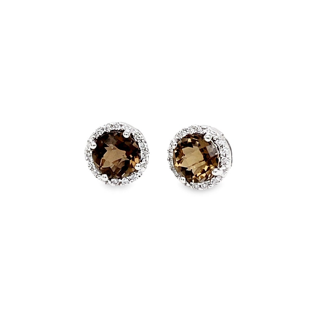 Smokey Quartz Earrings with Diamond Halo