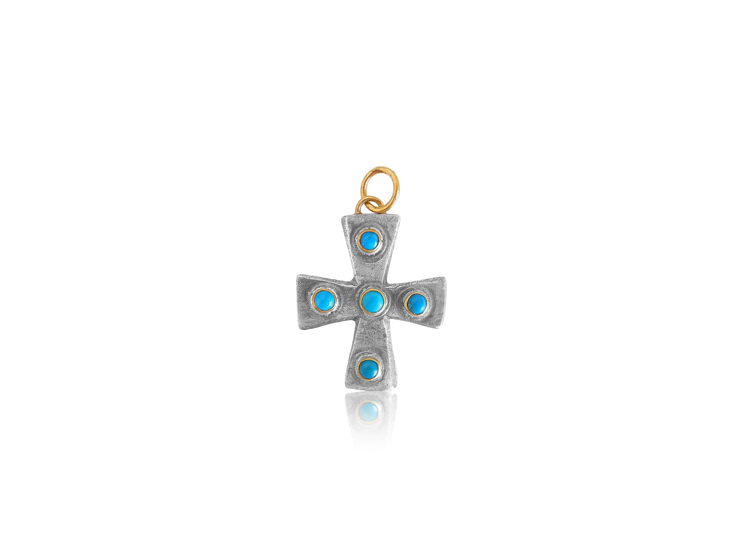 Turquoise Silver Cross Charm Pendant
