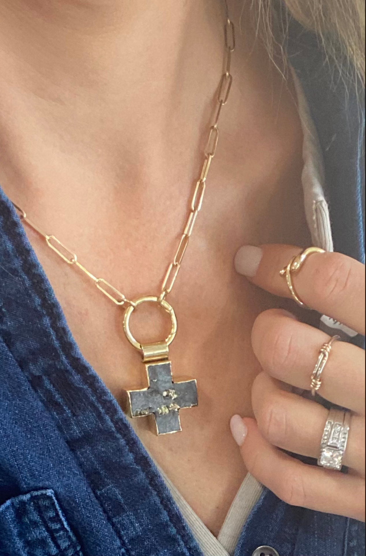 Cross Gold Stone Necklace