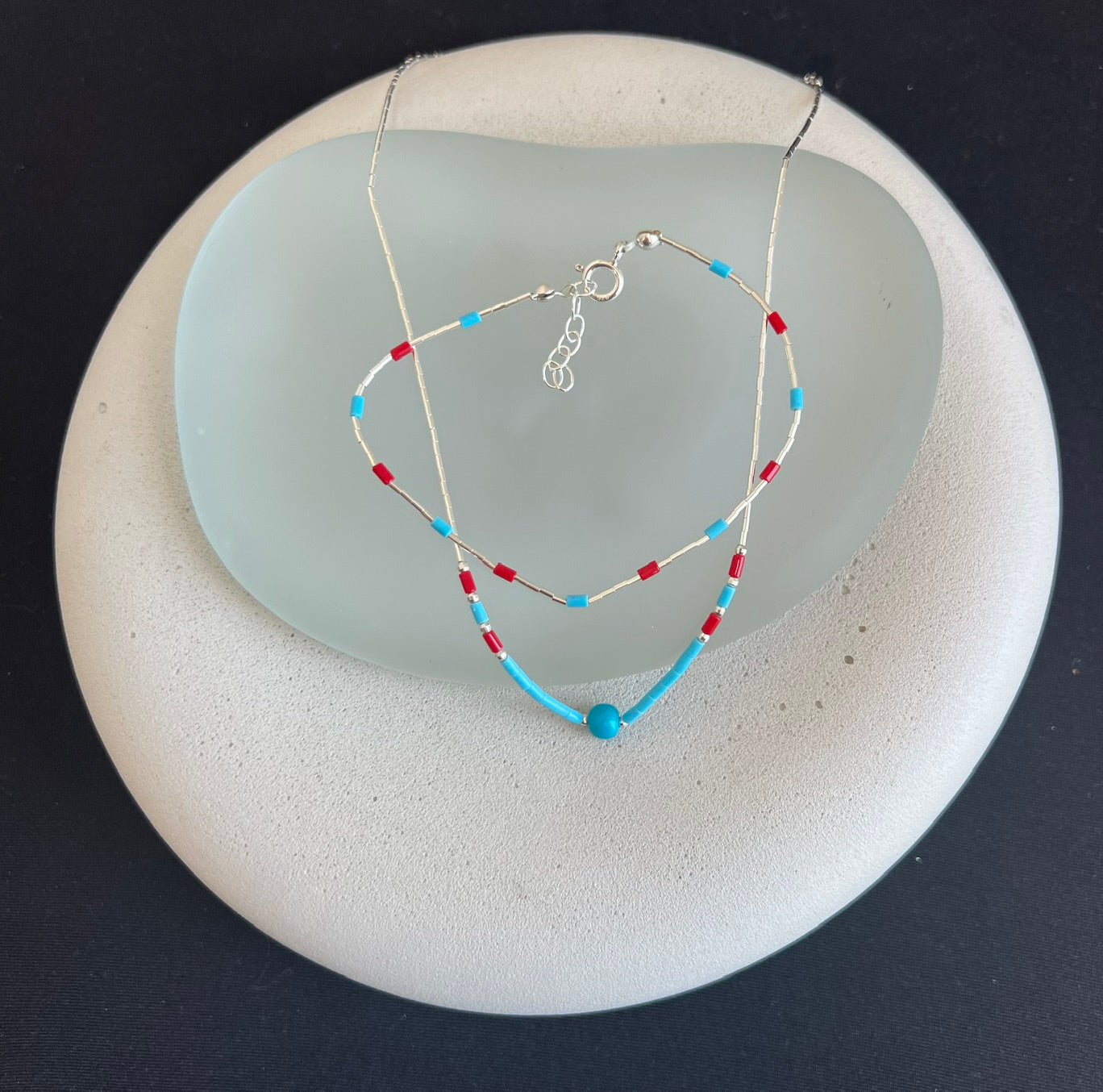 Coral Turquoise Bracelet in Liquid Silver