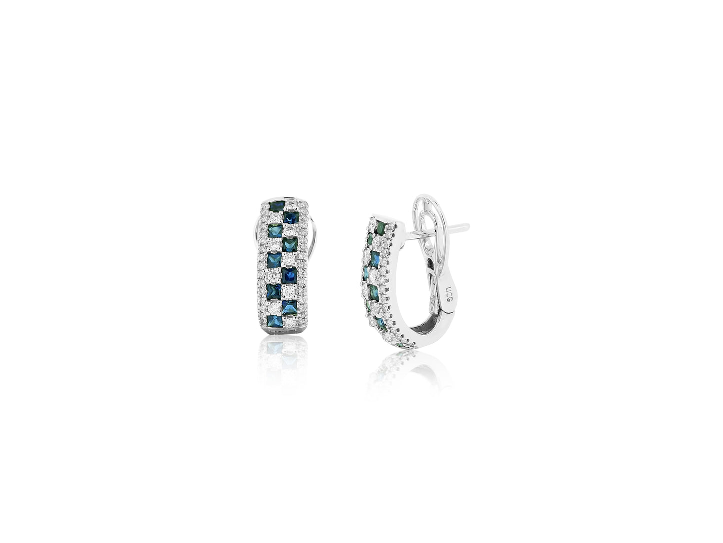 Sapphire and Diamond Checkered Hoop Earrings