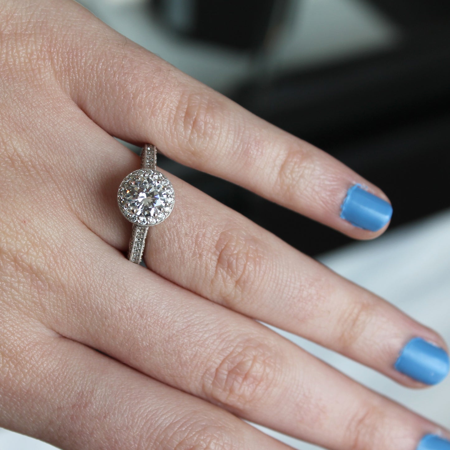 Detailed Halo Diamond Semi Mount Ring