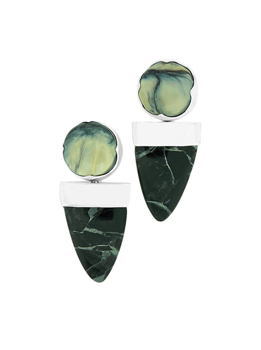 Jade and Fossilized Woolly Mammoth Earrings