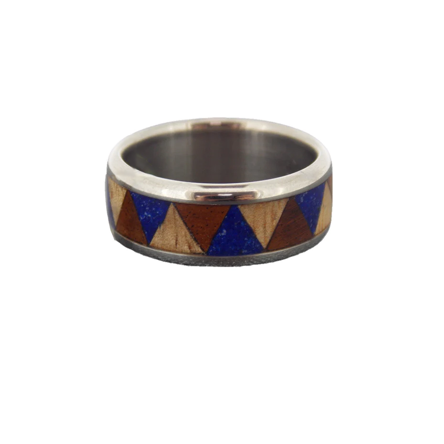 Inlay Lapis Wood Titanium Band