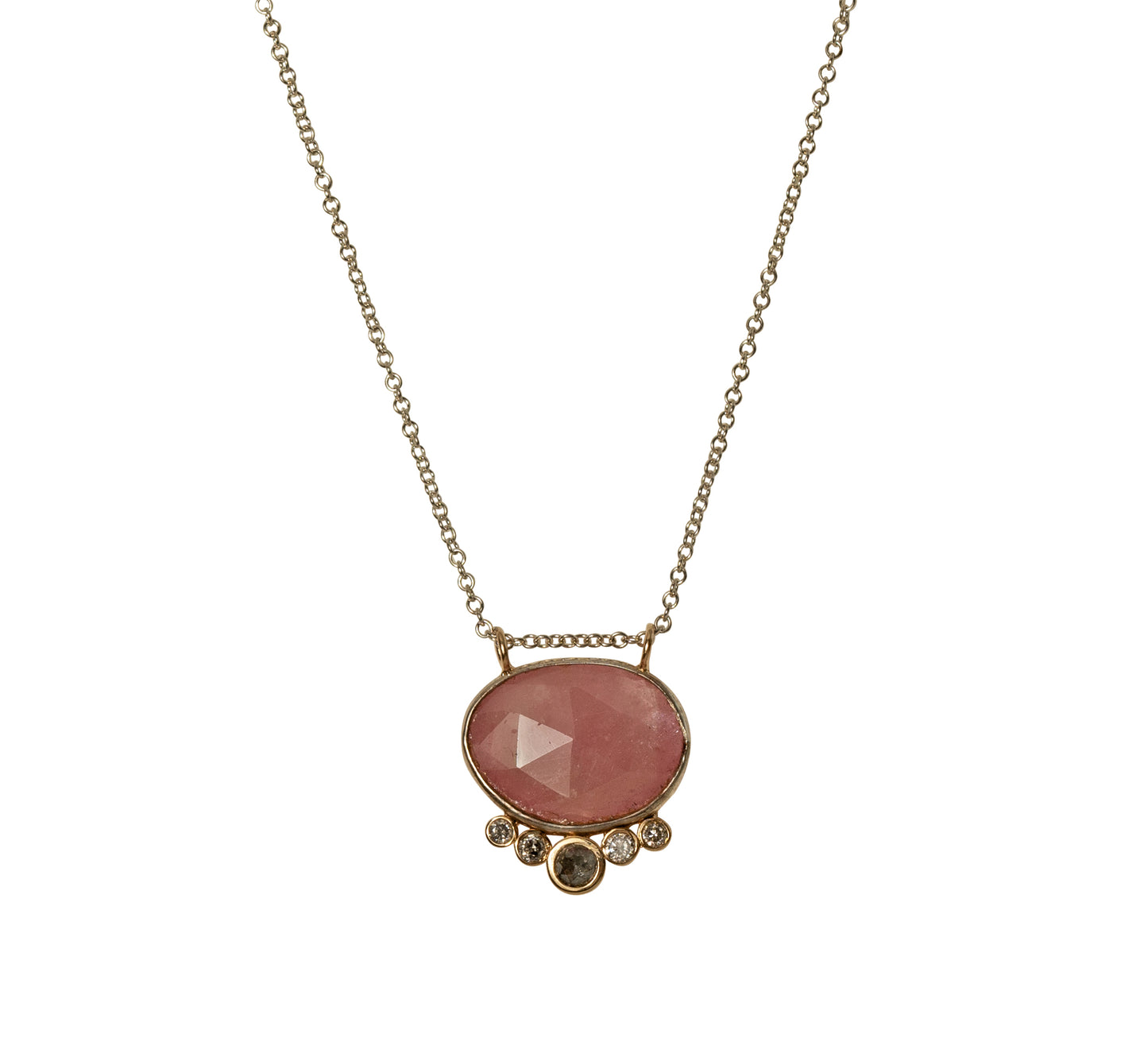 Simple Pink Sapphire Grey Diamond Pendant