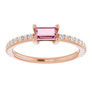 Pink Sapphire Baguette and Diamond Ring