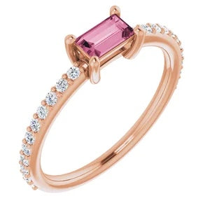 Pink Sapphire Baguette and Diamond Ring