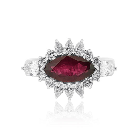 Custom Ruby Marquise Diamond Halo Custom Ring