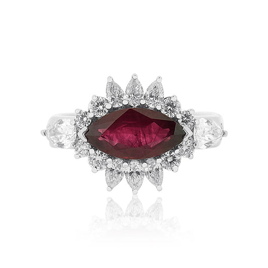 Custom Ruby Marquise Diamond Halo Custom Ring