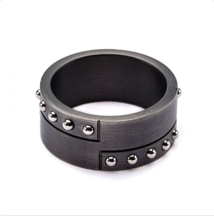 Mens Gunmetal Beaded Ring