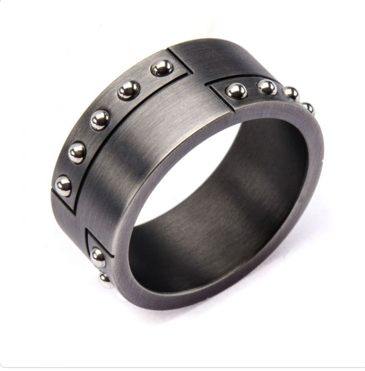 Mens Gunmetal Beaded Ring