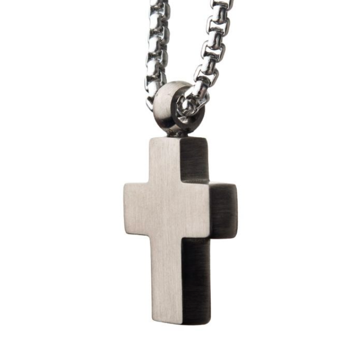 Mens Hammered Stainless Steel Cross