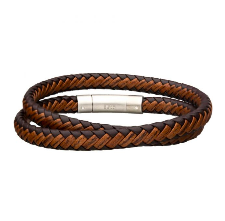 Mens Double Round Leather Bracelet