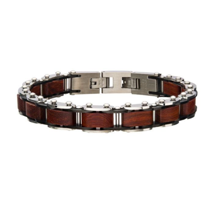 Mens Sandalwood and Stainless Steel Bracelet