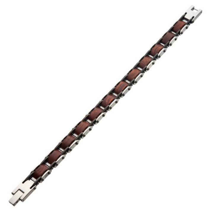 Mens Sandalwood and Stainless Steel Bracelet