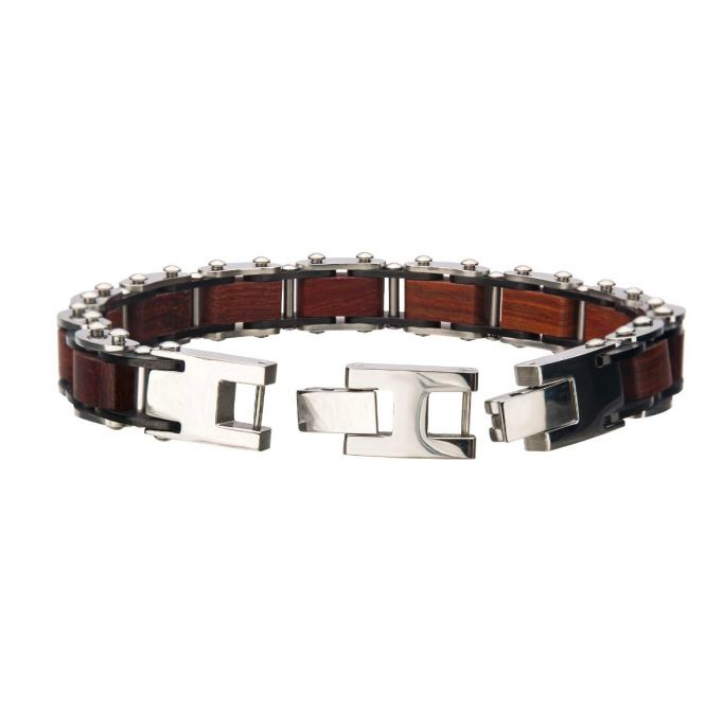 Mens Sandalwood and Stainless Steel Bracelet