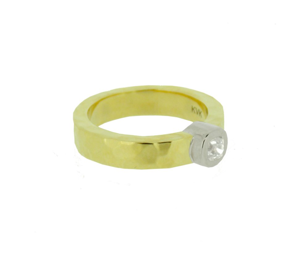 Hammered 18kt Gold & Diamond Ring